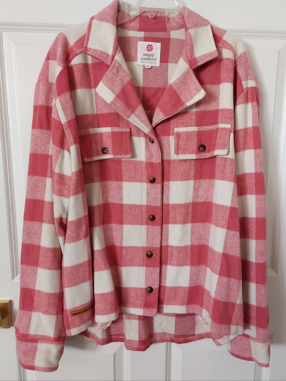 Simply Southern Pink & White Soft Buffalo Plaid Utility Shacket